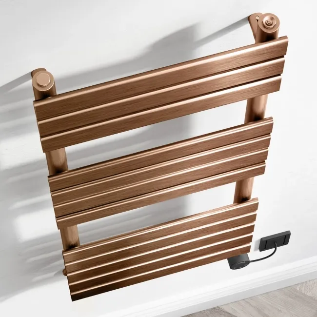 Santorini Electric Brushed Copper Flat Panel Heated Towel Rail 1200x450mm