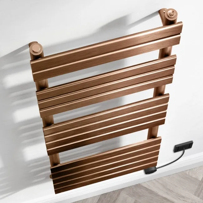 Santorini Electric Brushed Copper Flat Panel Heated Towel Rail 1400x450mm