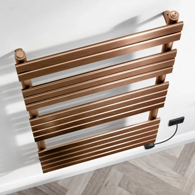Santorini Electric Brushed Copper Flat Panel Heated Towel Rail 1400x600mm