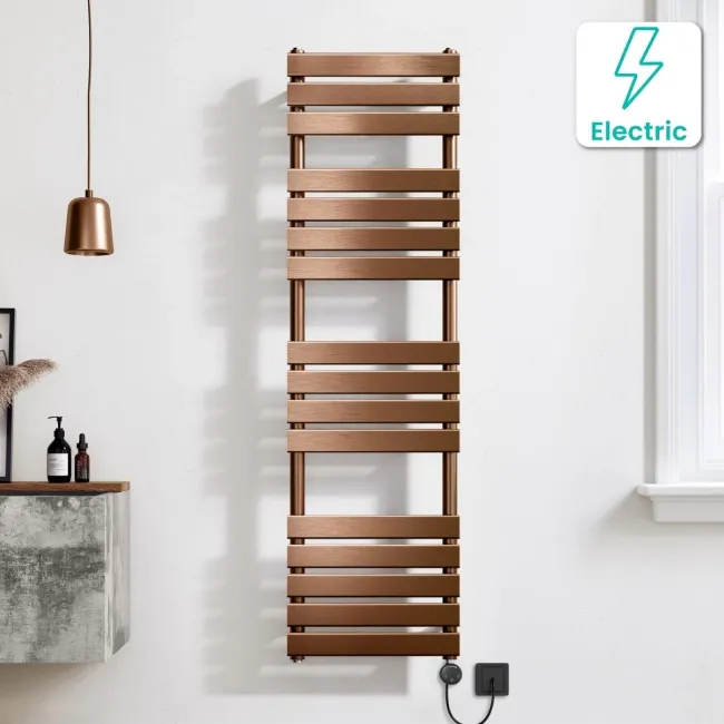 Santorini Electric Brushed Copper Flat Panel Heated Towel Rail 1600x450mm