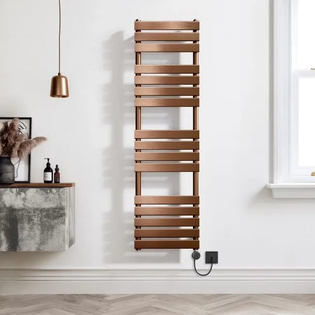 Santorini Electric Brushed Copper Flat Panel Heated Towel Rail 1600x450mm