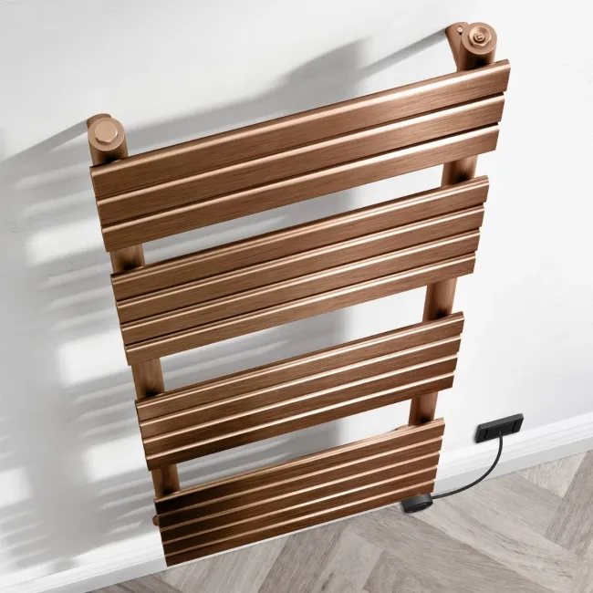 Santorini Electric Brushed Copper Flat Panel Heated Towel Rail 1600x450mm