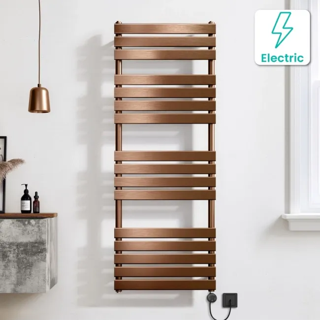 Santorini Electric Brushed Copper Flat Panel Heated Towel Rail 1600x600mm