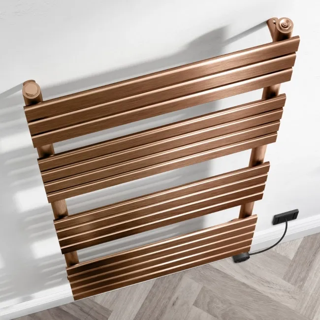 Santorini Electric Brushed Copper Flat Panel Heated Towel Rail 1600x600mm