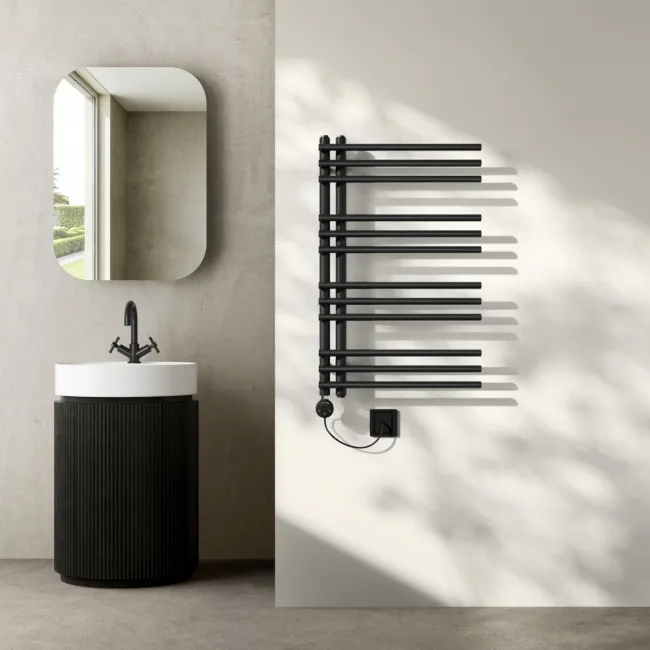 Cannes Electric Matt Black Designer Heated Towel Rail 800x500mm