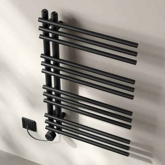 Cannes Electric Matt Black Designer Heated Towel Rail 800x500mm