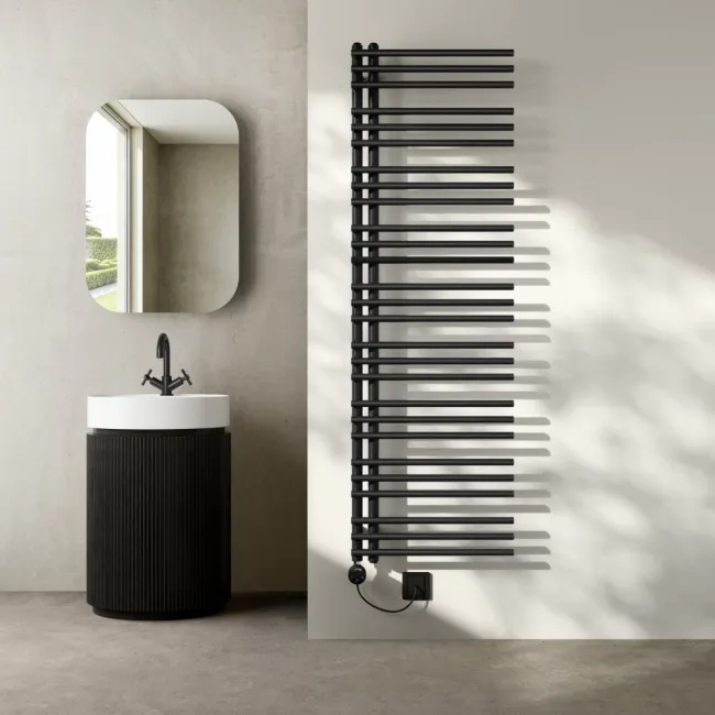 Cannes Electric Matt Black Designer Heated Towel Rail 1600x500mm