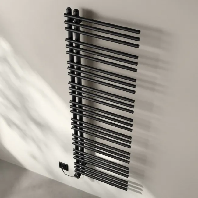 Cannes Electric Matt Black Designer Heated Towel Rail 1600x500mm