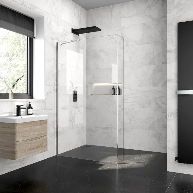 Copenhagen Easy Clean 8mm Wet Room Shower Glass 1100mm & 250mm Return Panel