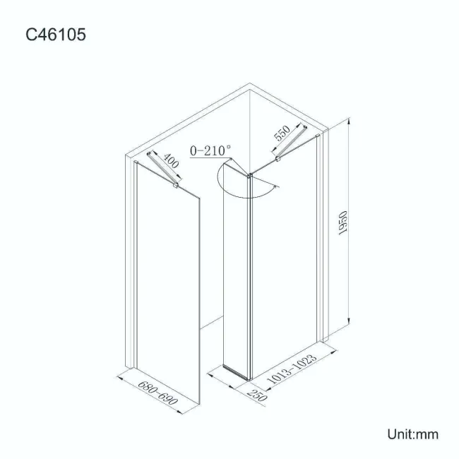 Copenhagen Easy Clean 8mm Walk In Shower Enclosure 1000mm & 700mm Glass with Pivotal Return Panel