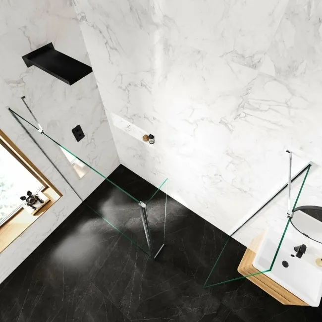 Copenhagen Easy Clean 8mm Walk In Shower Enclosure 1400mm & 700mm Glass with Pivotal Return Panel