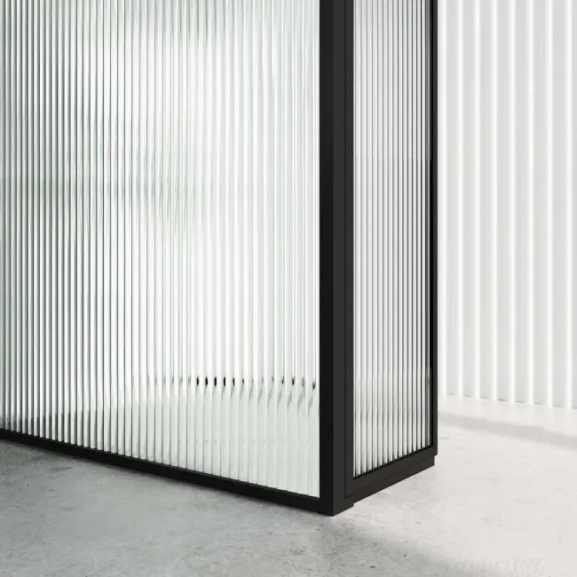 Munich Fluted Effect Matt Black Framed 8mm Wet Room Shower Glass 800mm & 250mm Pivotal Return Panel