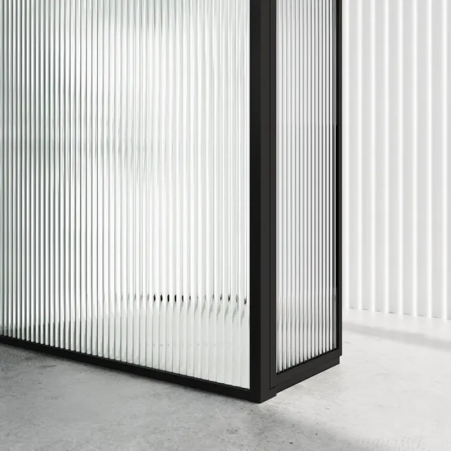 Munich Fluted Effect Matt Black Framed 8mm Wet Room Shower Glass 1400mm & 250mm Pivotal Return Panel