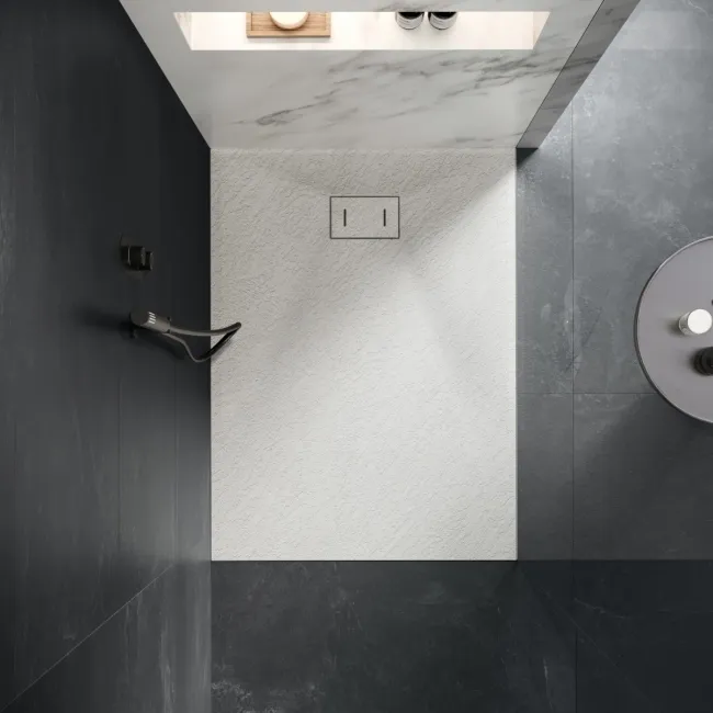 Berlin Rectangular Matt White Slate Effect SMC Composite Shower Tray 1200x700mm