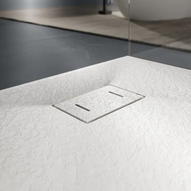 Berlin Rectangular Matt White Slate Effect SMC Composite Shower Tray 1200x700mm