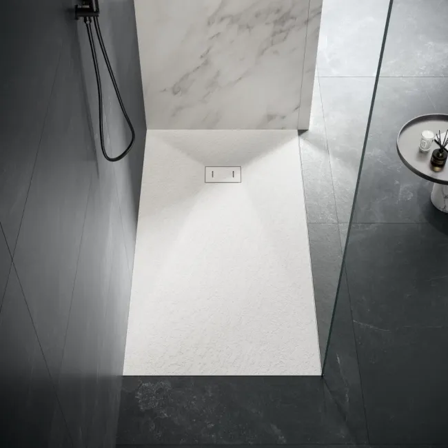 Berlin Rectangular Matt White Slate Effect SMC Composite Shower Tray 1700x700mm