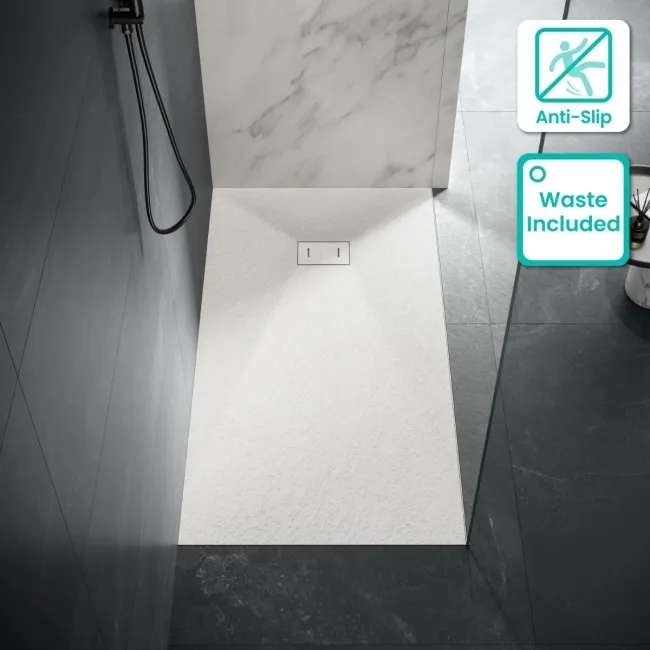 Berlin Rectangular Matt White Slate Effect SMC Composite Shower Tray 1600x800mm