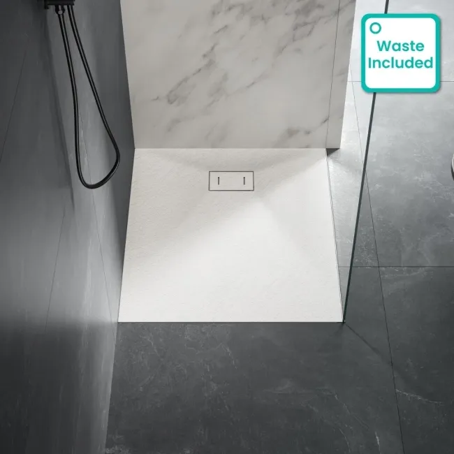 Berlin Rectangular Matt White Slate Effect SMC Composite Shower Tray 1000x900mm