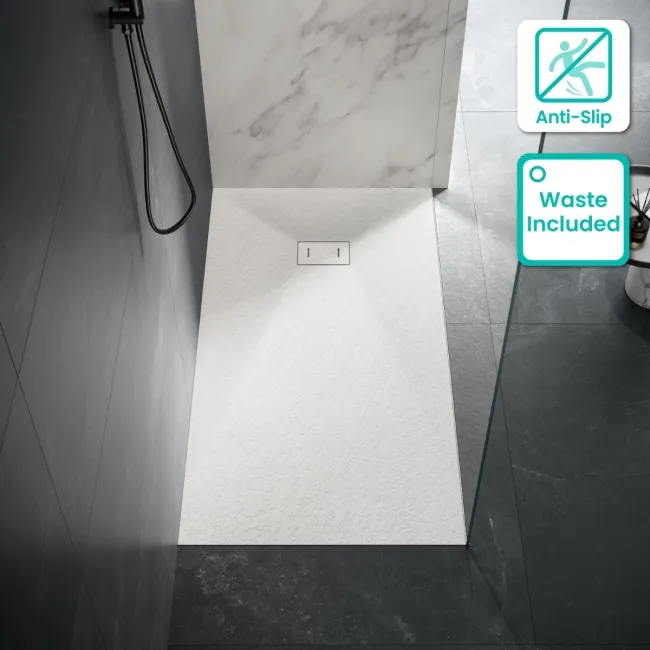 Berlin Rectangular Matt White Slate Effect SMC Composite Shower Tray 1600x900mm