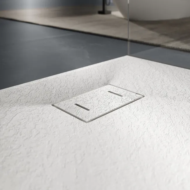 Berlin Rectangular Matt White Slate Effect SMC Composite Shower Tray 1600x900mm