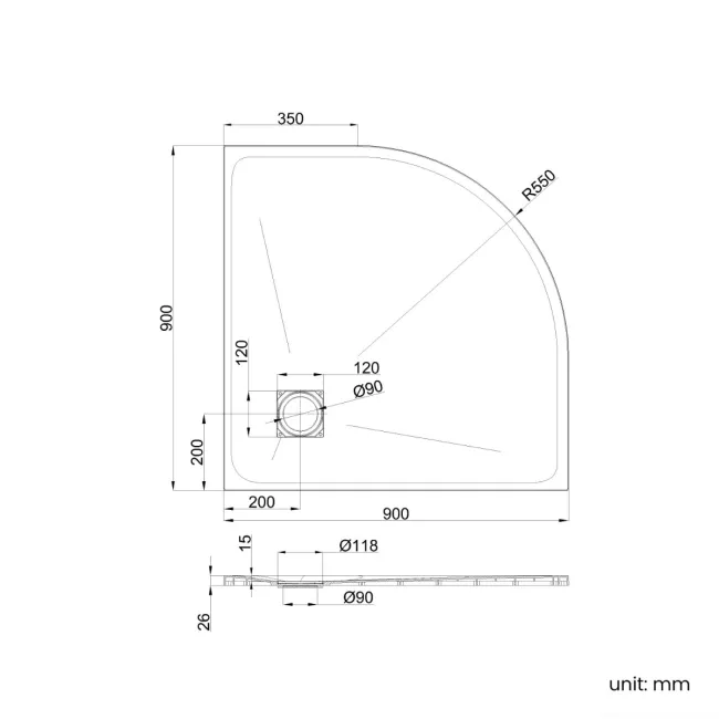 Berlin Quadrant Matt Black Slate Effect SMC Composite Shower Tray 900x900mm
