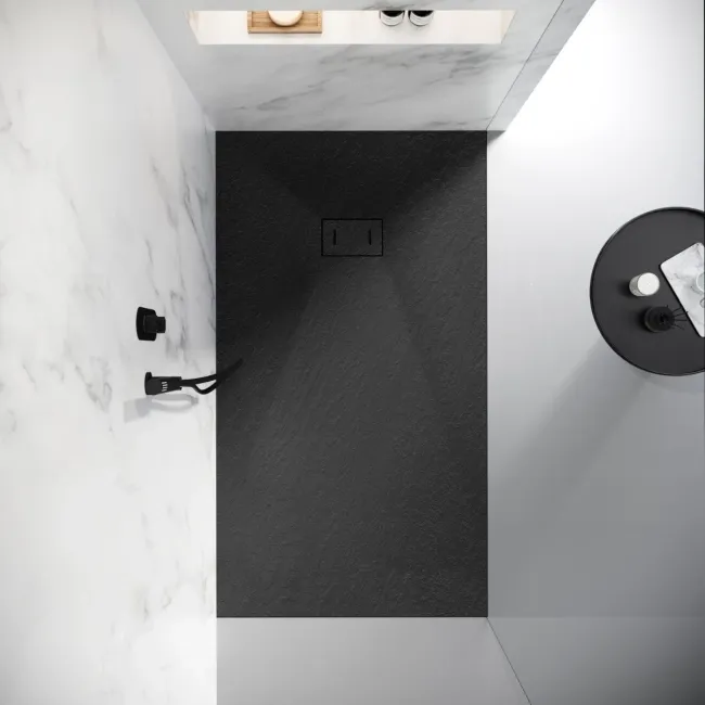 Berlin Rectangular Matt Black Slate Effect SMC Composite Shower Tray 1700x700mm