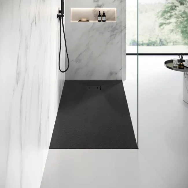Berlin Rectangular Matt Black Slate Effect SMC Composite Shower Tray 1500x800mm