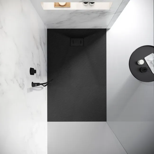 Berlin Rectangular Matt Black Slate Effect SMC Composite Shower Tray 1500x800mm