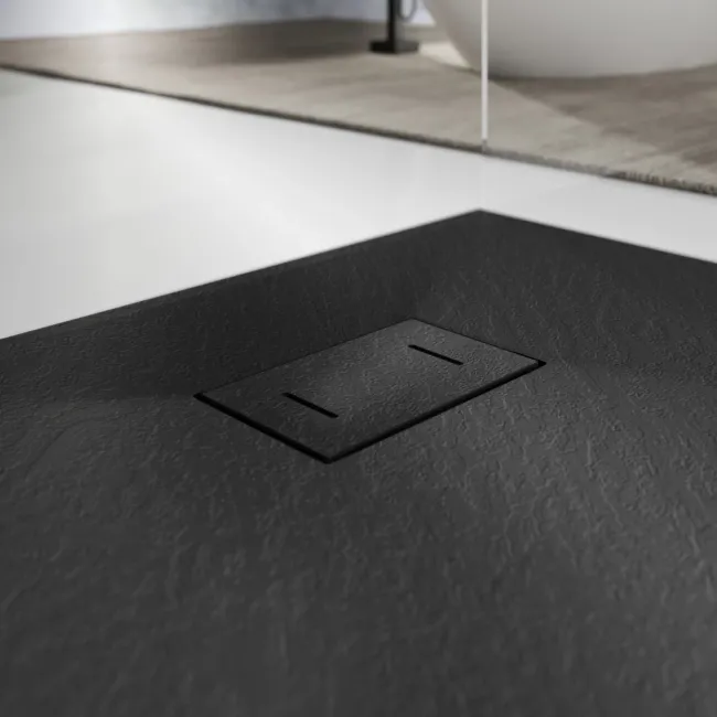 Berlin Rectangular Matt Black Slate Effect SMC Composite Shower Tray 1500x800mm