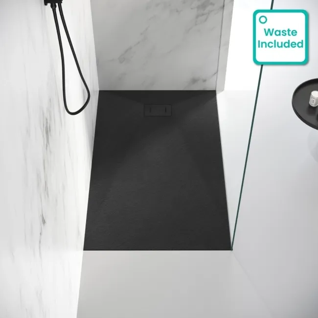 Berlin Rectangular Matt Black Slate Effect SMC Composite Shower Tray 1500x900mm