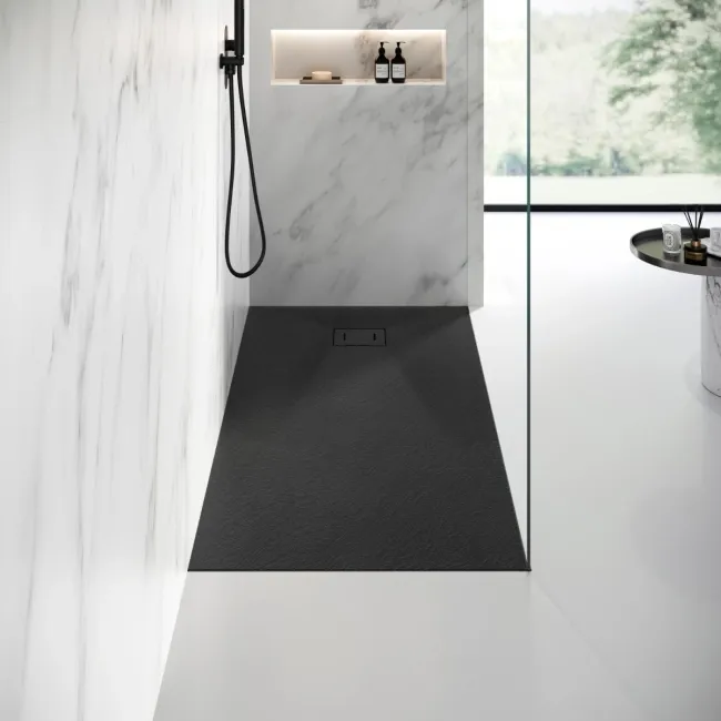 Berlin Rectangular Matt Black Slate Effect SMC Composite Shower Tray 1500x900mm