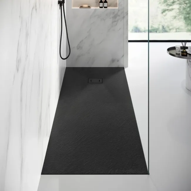 Berlin Rectangular Matt Black Slate Effect SMC Composite Shower Tray 1800x900mm