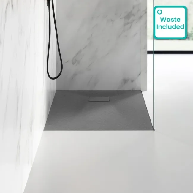 Berlin Square Dark Grey Slate Effect SMC Composite Shower Tray 800x800mm