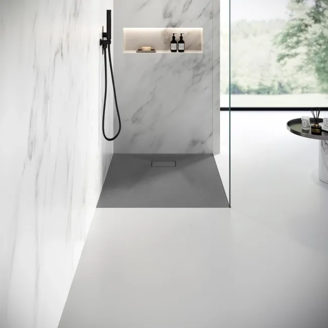 Berlin Rectangular Dark Grey Slate Effect SMC Composite Shower Tray 1100x800mm