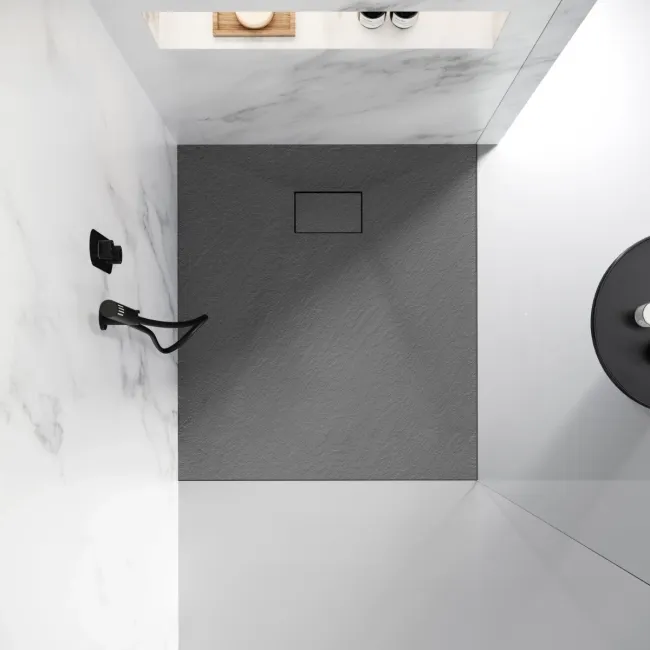 Berlin Rectangular Dark Grey Slate Effect SMC Composite Shower Tray 1100x800mm