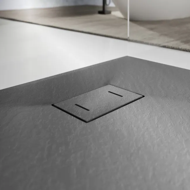 Berlin Rectangular Dark Grey Slate Effect SMC Composite Shower Tray 1200x800mm