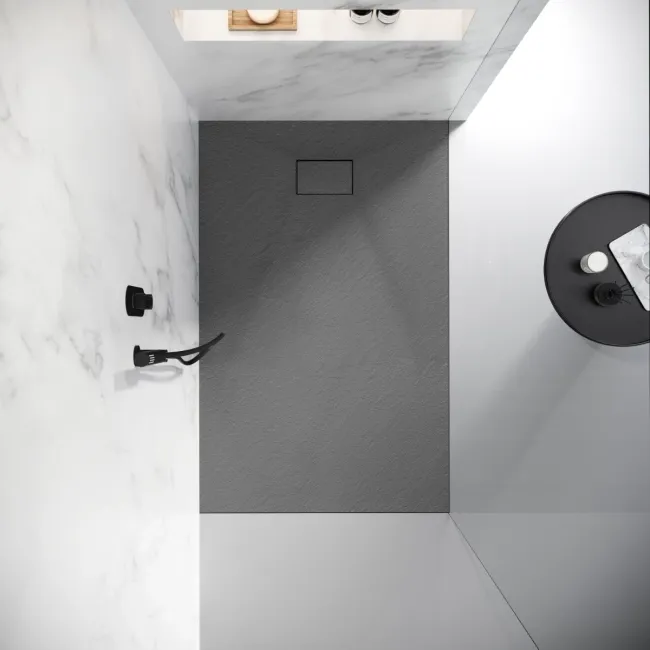 Berlin Rectangular Dark Grey Slate Effect SMC Composite Shower Tray 1500x800mm