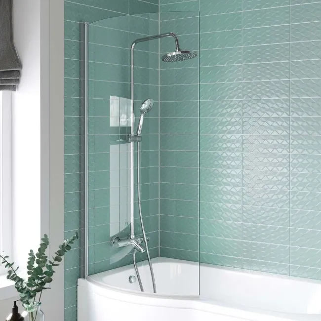 P Shaped 1600 Shower Bath with Front Panel & 4mm Screen - Left Handed