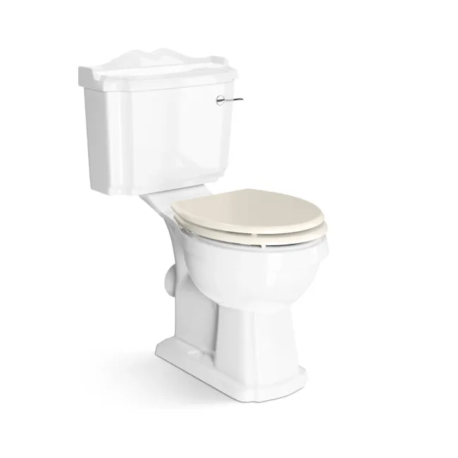 Lima Traditional Close Coupled Toilet With Chalk White Wooden Seat