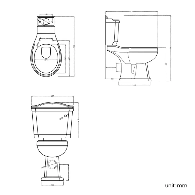 Lima Traditional Close Coupled Toilet With Chalk White Wooden Seat