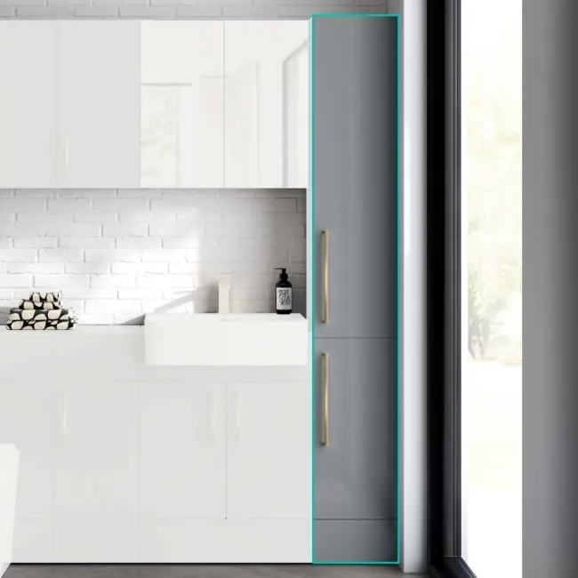 Harper Stone Grey Floor Standing Tall Cabinet 1900x300mm - Brushed Brass Accents  