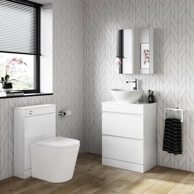 Trent Gloss White Vanity Drawer with Oval Counter Top Basin 600mm