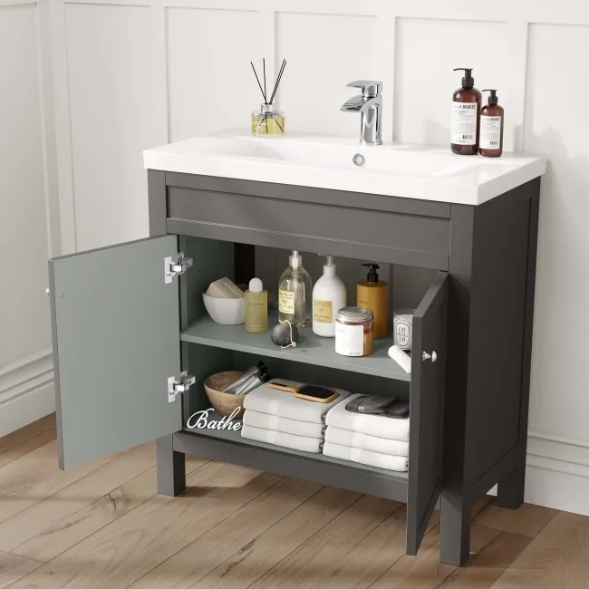 Bermuda Graphite Grey Basin Vanity Drawer and Back To Wall Toilet 1300mm (Excludes Pan & Cistern)