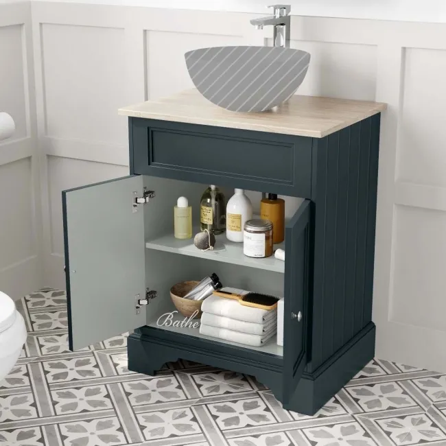 Lucia Inky Blue Cabinet with Oak Effect Top 640mm - Excludes Counter Top Basin