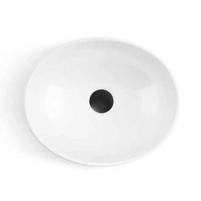 Avon Gloss White Vanity Drawer with Oval Counter Top Basin 600mm - Black Accents