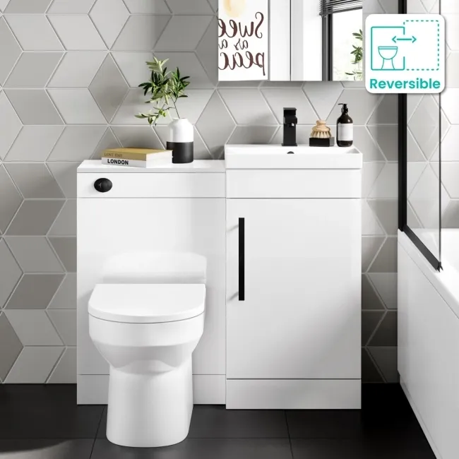 Avon Gloss White Combination Vanity Basin and Miami Toilet 950mm - Black Accents