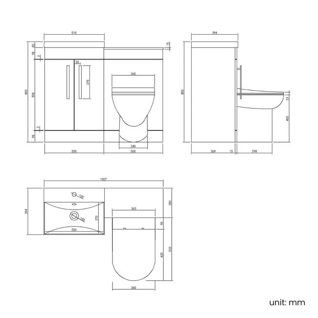 Avon Gloss White Combination Vanity Basin and Aruba Toilet 1000mm - Black Accents