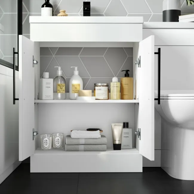 Avon Gloss White Combination Vanity Basin and Aruba Toilet 1100mm - Black Accents - Left Handed