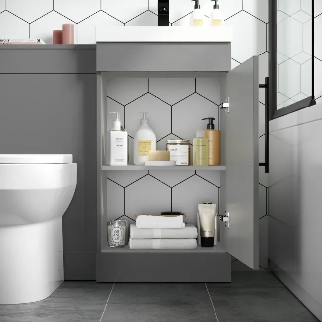 Avon Stone Grey Combination Vanity Basin and Miami Toilet 950mm - Black Accents