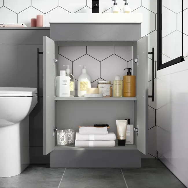 Avon Stone Grey Combination Vanity Basin and Aruba Toilet 1000mm - Black Accents